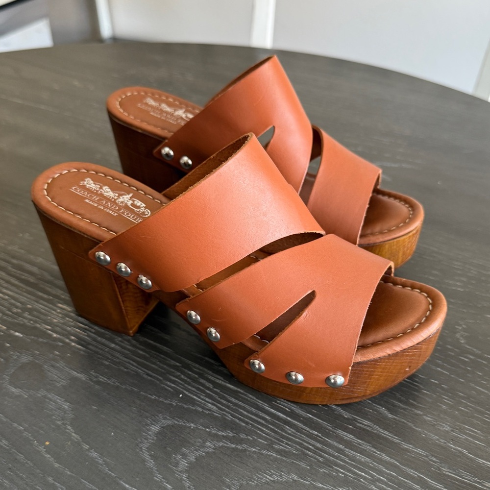 Coach and Four Brown Mules with Studded Platform